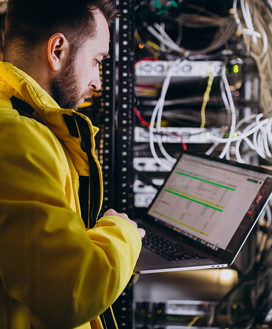 Young man engineer making program analyses