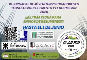 IV JORNADAS DE JÓVENES INVESTIGADORES EN TECNOLOGÍA DEL CEMENTO Y EL HORMIGÓN 2026 – ÚLTIMA EXTENSIÓN DE PLAZO DE ENVÍO DE RESÚMENES